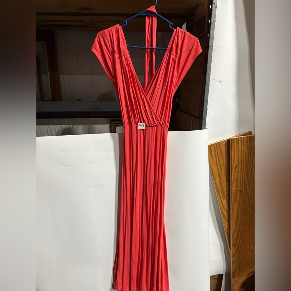 #3441JF-Market & Spruce Red V‑Neck Cap Sleeve Maxi Dress
